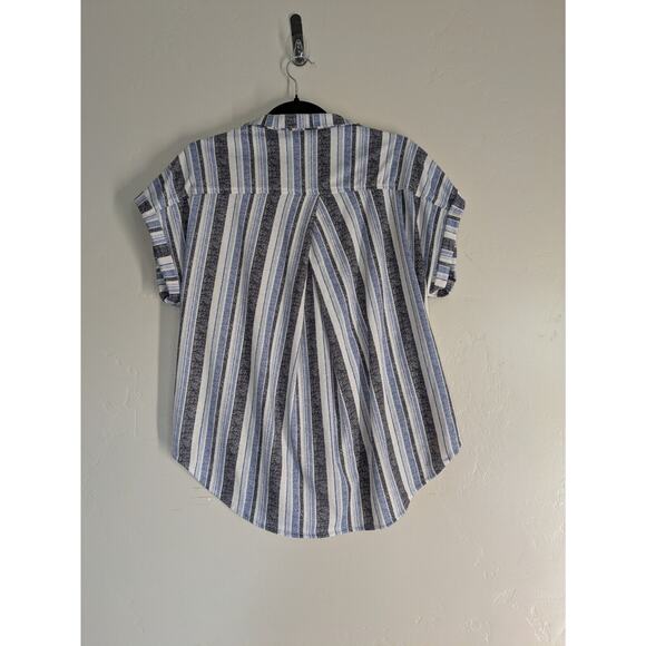 Eden & Olivia Blouse Womens Large Stripes Front Knot Button Down High Low Hem‎ - Picture 5 of 8